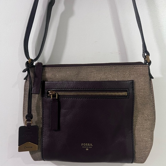 Fossil Handbags - Fossil Brown Leather and Metallic Gold Crossbody Bag and Matching Wallet